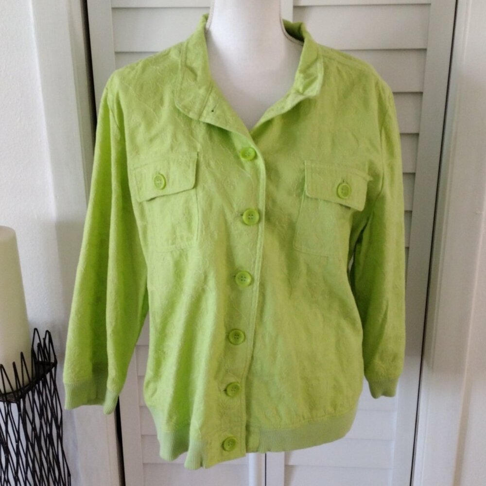 Christopher & Banks embroidered‎ ribbed hem button down jacket women XL